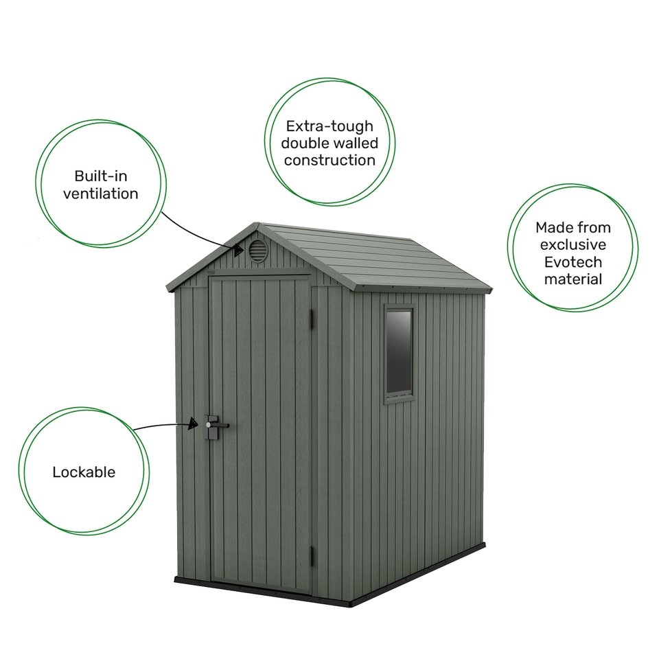 Keter 4’x6′ Norfolk Leisure Darwin Heavy Duty Plastic Garden Shed – Green - Image 5