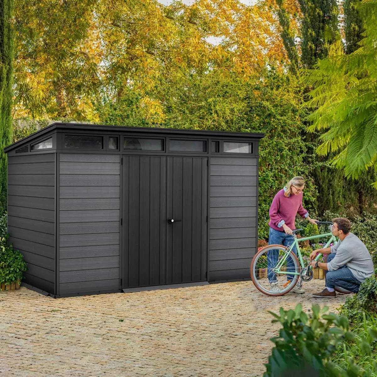 Keter Artisan 7×11 ft Pent Dark-Grey Plastic 2 door Shed with floor & 1 window - Image 3