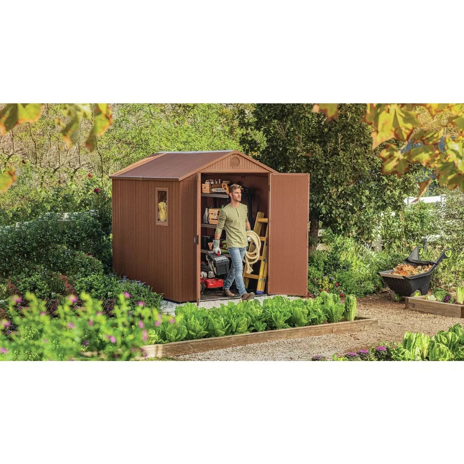 Keter Darwin 8×6 ft Apex Plastic 2 door Shed with floor & 1 window - Image 3