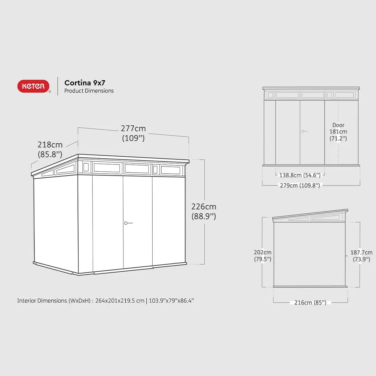 Keter 9’x 7′ Cortina Heavy Duty Plastic Pent Shed – Dark Grey - Image 5