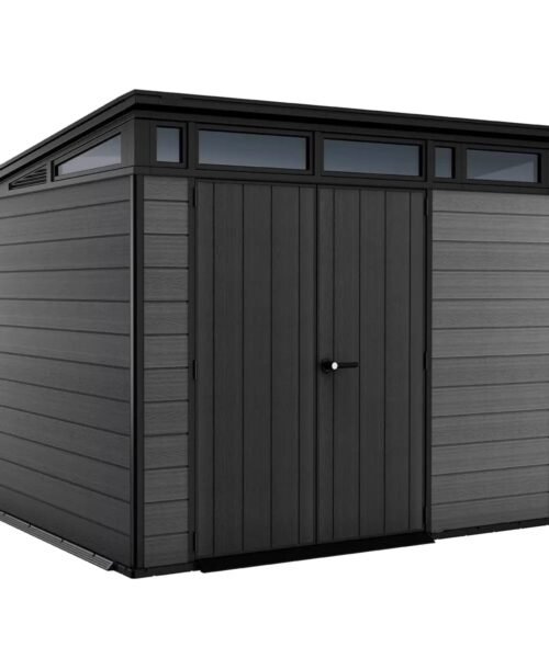 Keter 9’x 7′ Cortina Heavy Duty Plastic Pent Shed – Dark Grey