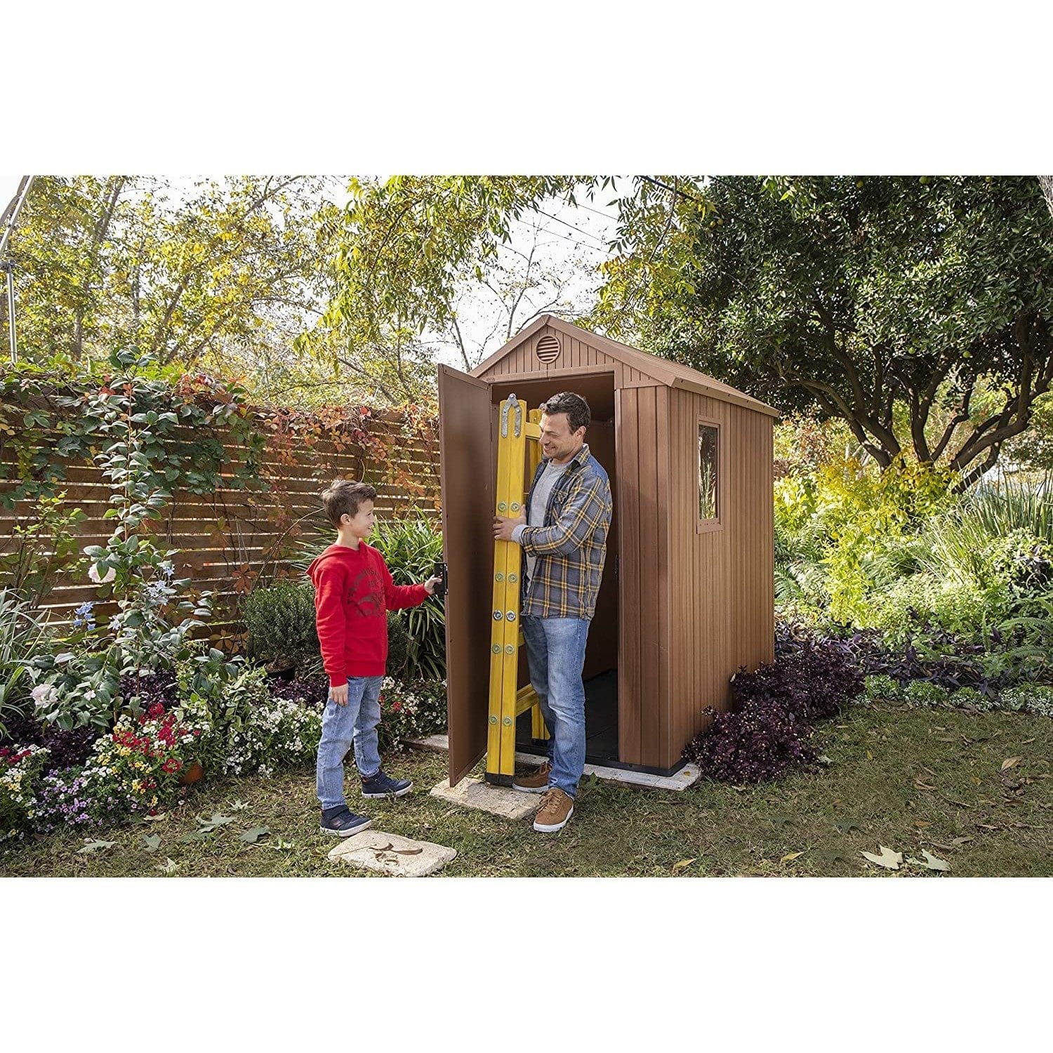Keter 4’x6′ Darwin Heavy Duty Plastic Garden Shed – Brown - Image 2