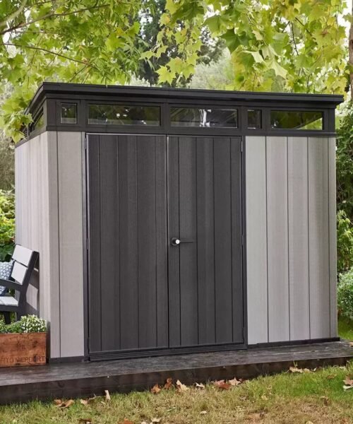 Keter Artisan 9×7 ft Pent Grey Plastic 2 door Shed with floor & 1 window